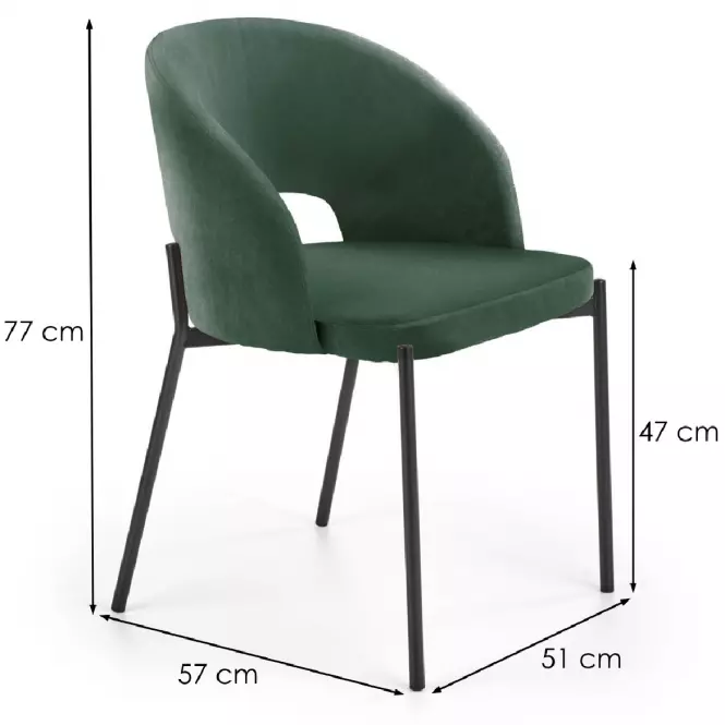Szék K455 Velvet/Fém Sötétzöld