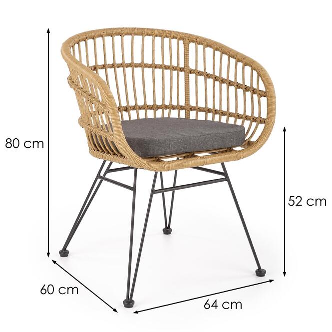 Szék K456 Rattan/Szövet/Fém Natural/szürke,2
