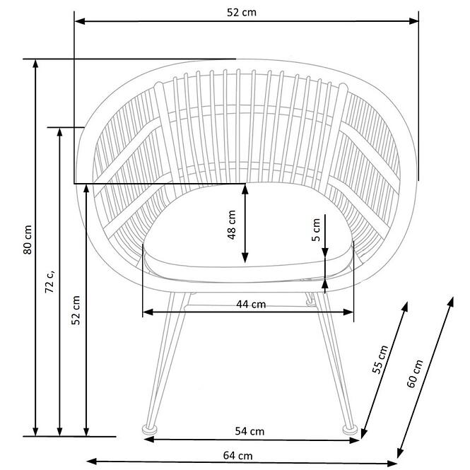 Szék K456 Rattan/Szövet/Fém Natural/szürke,9
