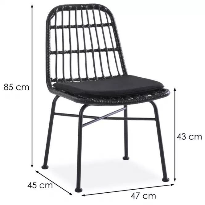 Szék K401 Rattan/Szövet/Fém fekete/szürke,2