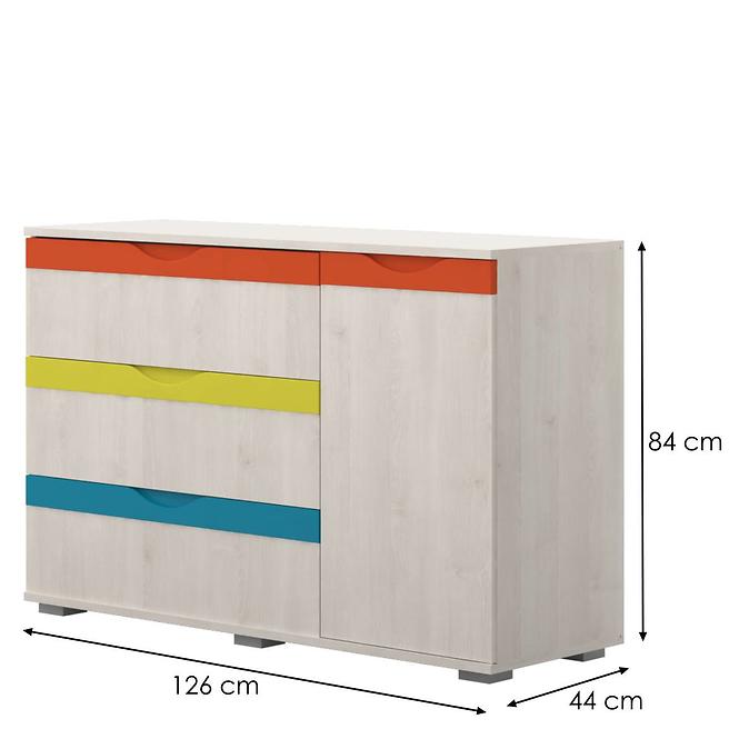 Komód JOY-K13 polar pine/mango/lime/torquise
