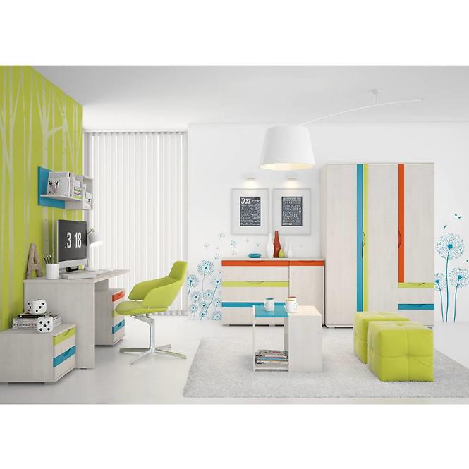 Komód JOY-K13 polar pine/mango/lime/torquise