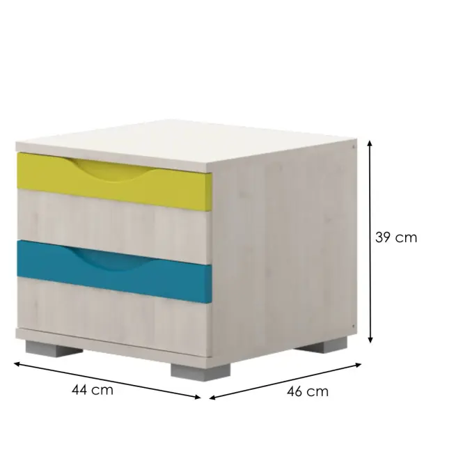 Éjjeliszekrény JOY-NS2 polar pine/mango/lime/torquise,2