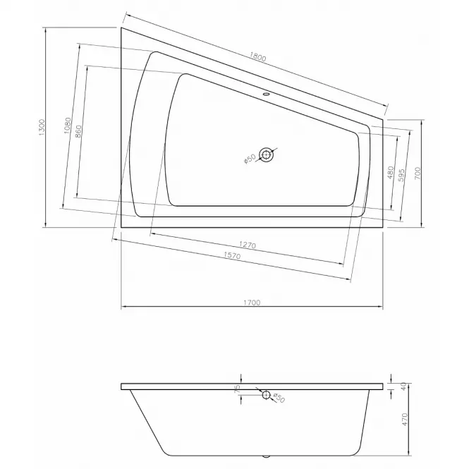 Fürdőkád Trend 170x130 jobbos,3