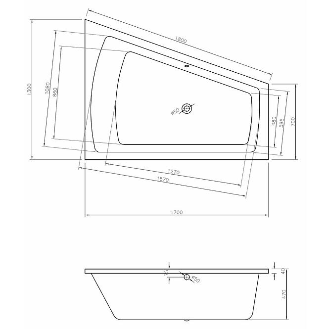 Fürdőkád Trend 170x130 jobbos,3
