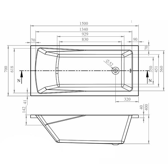 Kád Rondo 150x70