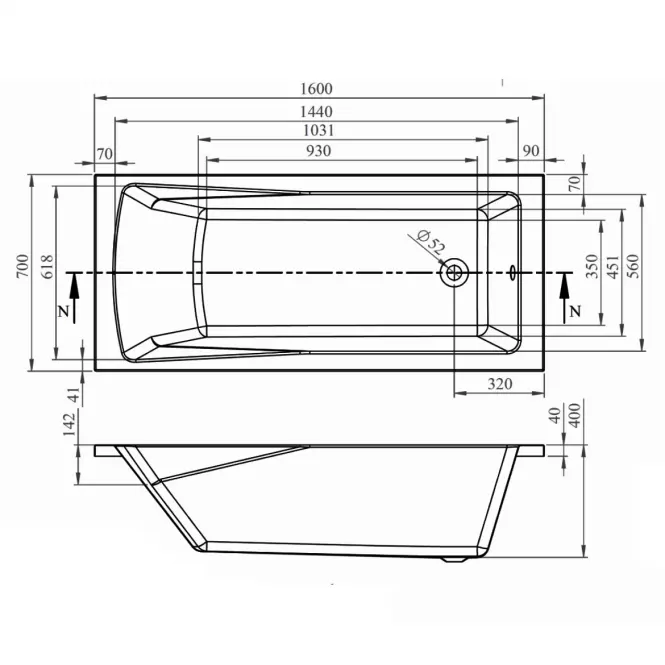 Kád Rondo 160x70