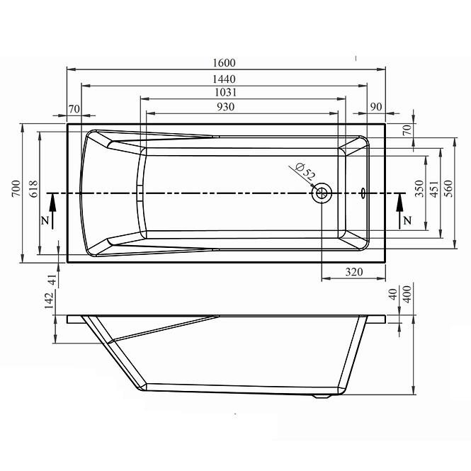 Kád Rondo 160x70