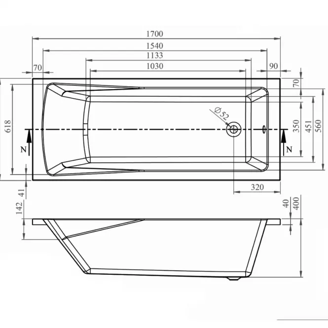 Kád Rondo 170x70