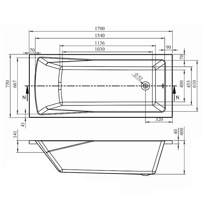 Kád Rondo 170x75