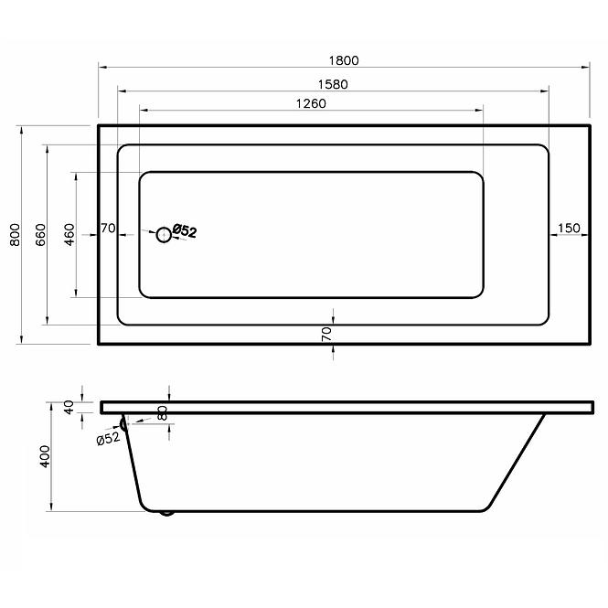 Kád Rab 180x80