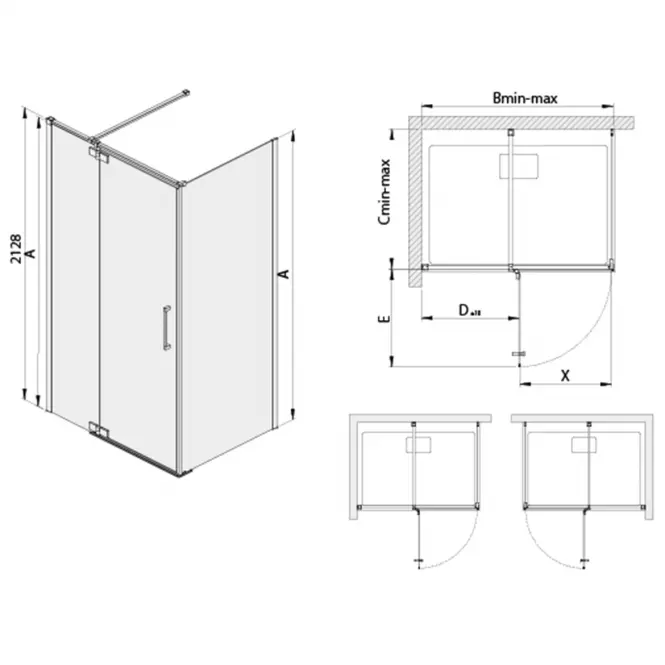 Zuhanykabin KW KNDJ2P/Tensa-100x90-S cm/SBW0,2