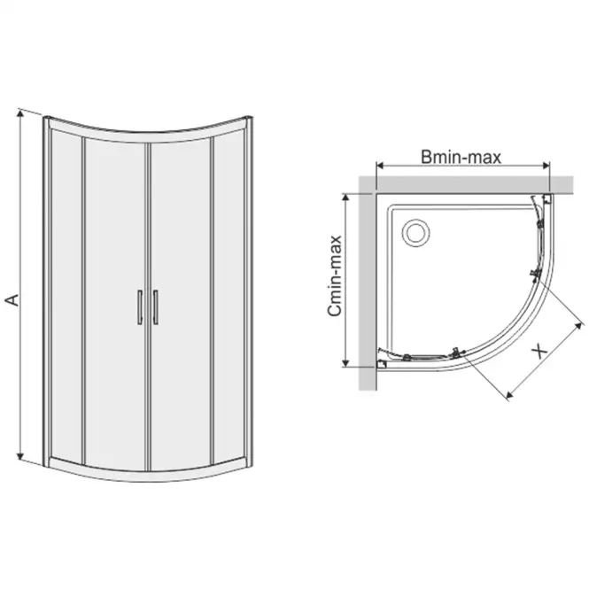 Zuhanykabin negyedkör KP4/TX5B 90/190 W0 SB Glass protect,2