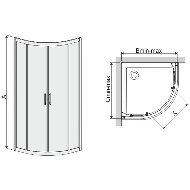 Zuhanykabin negyedkör KP4/TX5B 90/190 W0 SB Glass protect,2