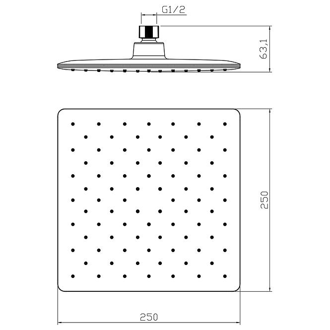 Zuhanyrózsa négyzet esőztető Mito króm 25 cm