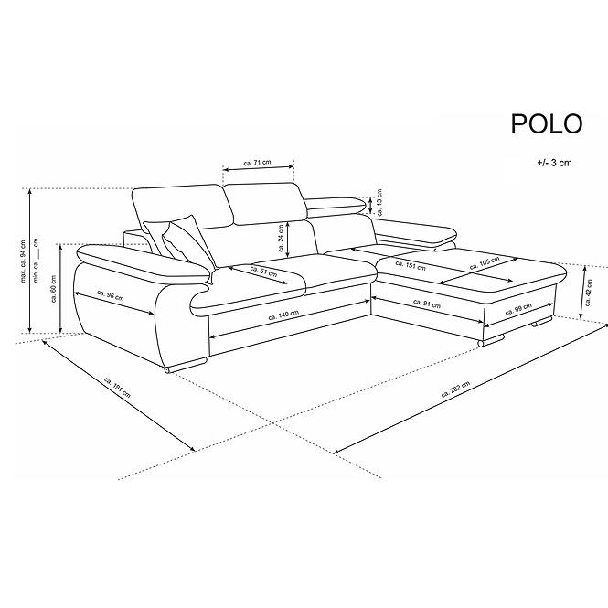 Sarokgarnitúra szett Polo 96x284x194 cm,8