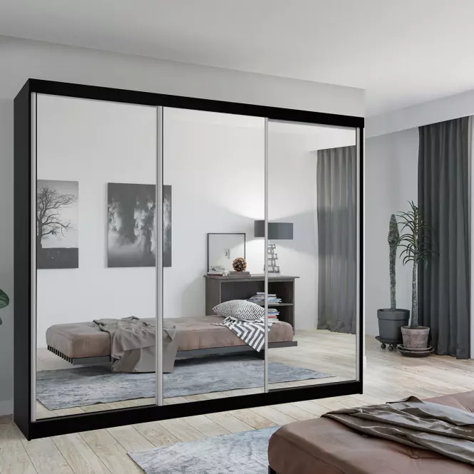 Szekrény Lux 250 Fekete  + 3 x Tükör,3