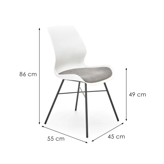 Szék K488 Szövet/Poliprop./Fém fehér/szürke,2