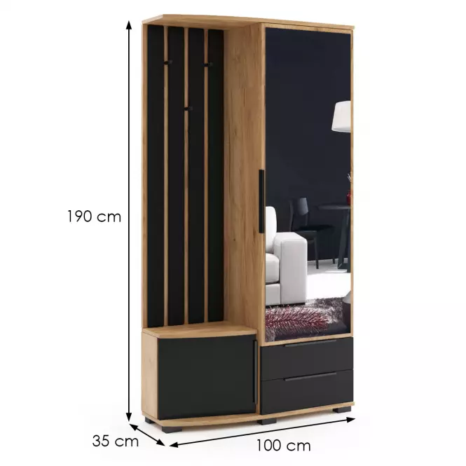 Előszobafal Loft arany kraft/fekete/kárpitozás,3