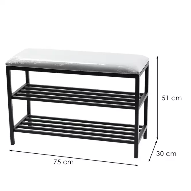Fém cipős szekrény üléssel Loft 51x75x30 fekete,3