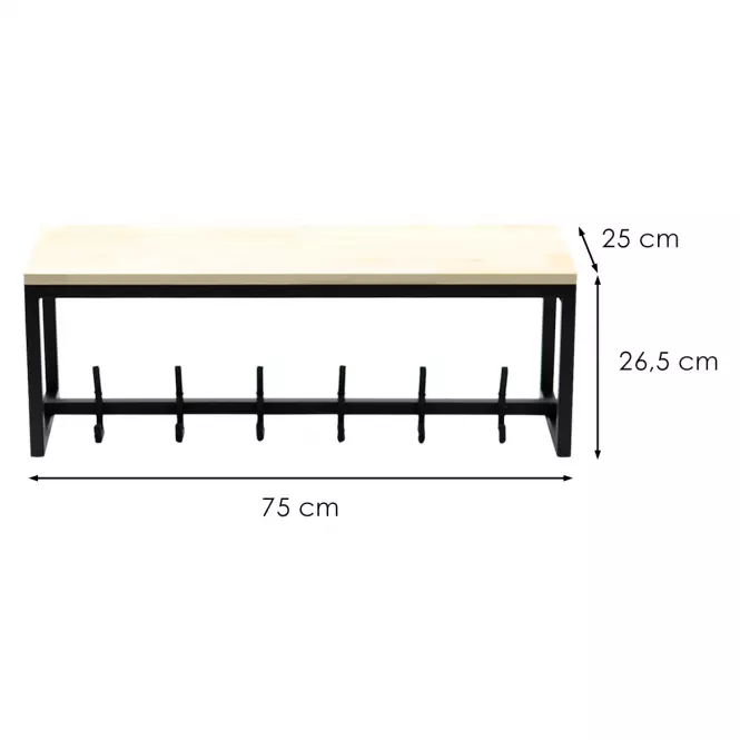 Fogas fém fa polccal Loft 26,5x75x25 fekete,2