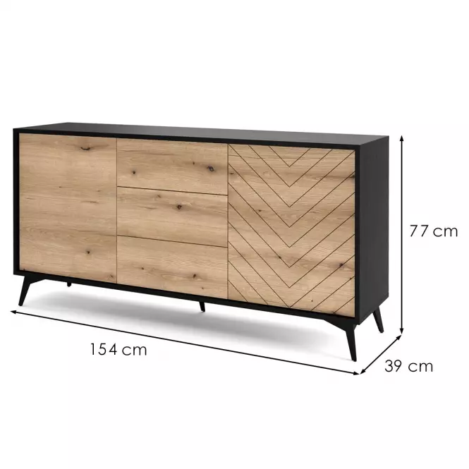 Komód Diamond KSZ154 tölgy evoke/fekete