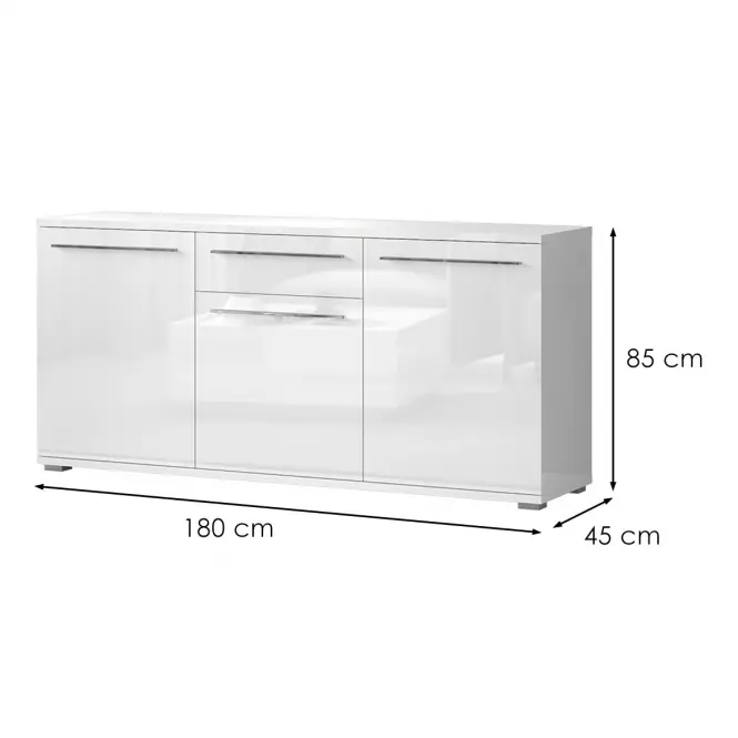 Komód Piano K180-3K1F/PN-70/KA/70 crystal white,2
