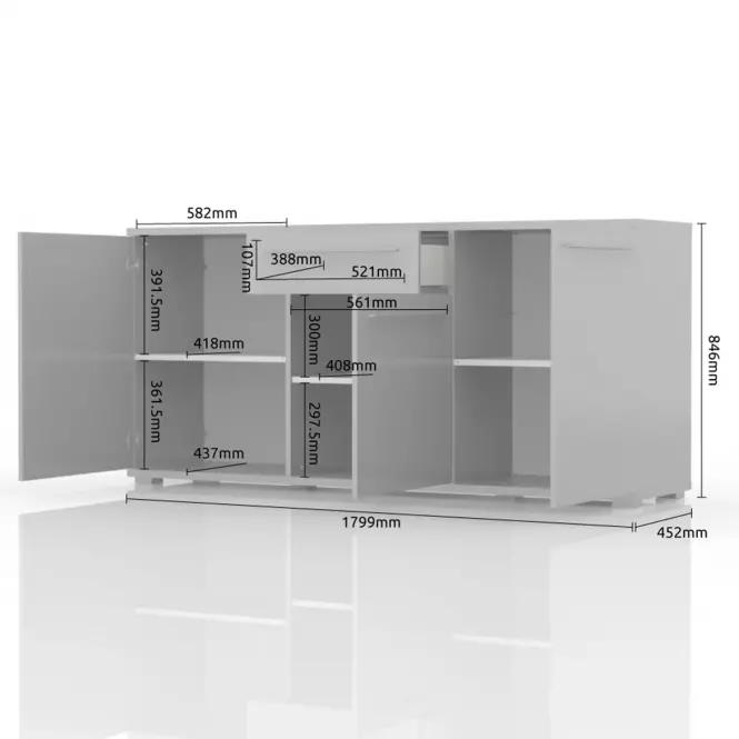 Komód Piano K180-3K1F/PN-70/KA/70 crystal white,3