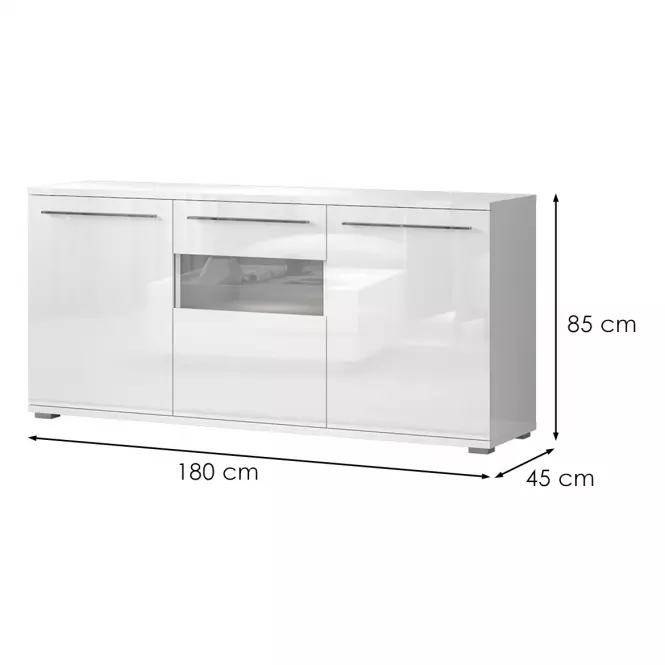 Komód Piano K180-3KS/PN-70/KA/70 crystal white,2