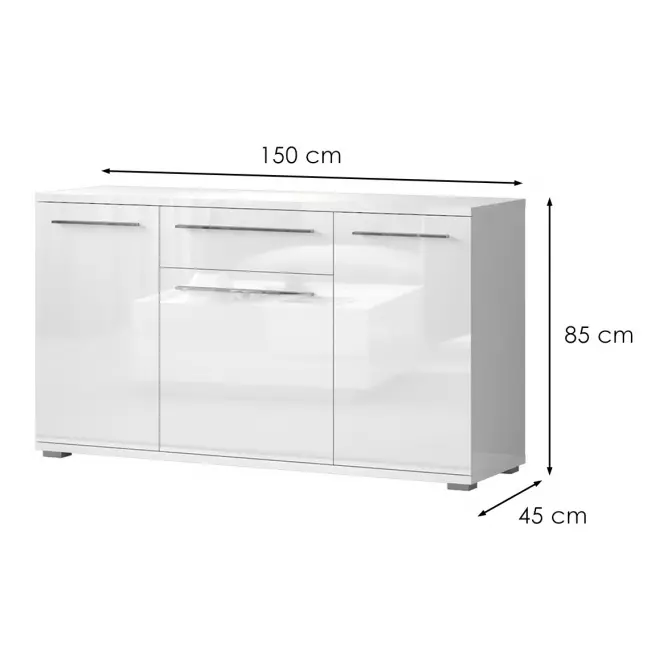 Komód Piano K150-3K1F/PN-70/KA/70 crystal white