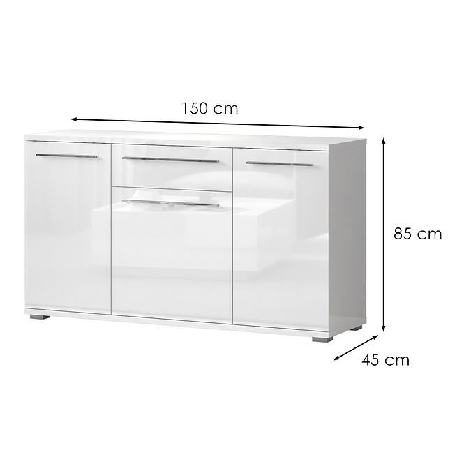 Komód Piano K150-3K1F/PN-70/KA/70 crystal white