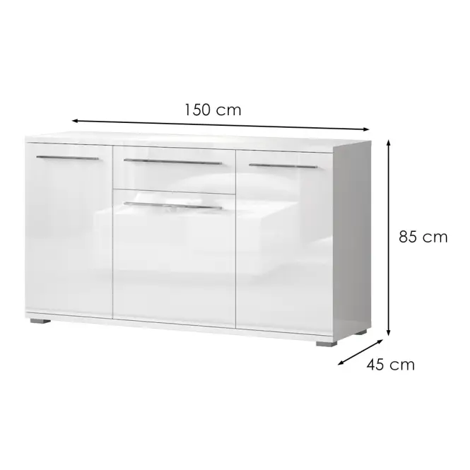 Komód Piano K150-3K1F/PN-70/KA/70 crystal white,2