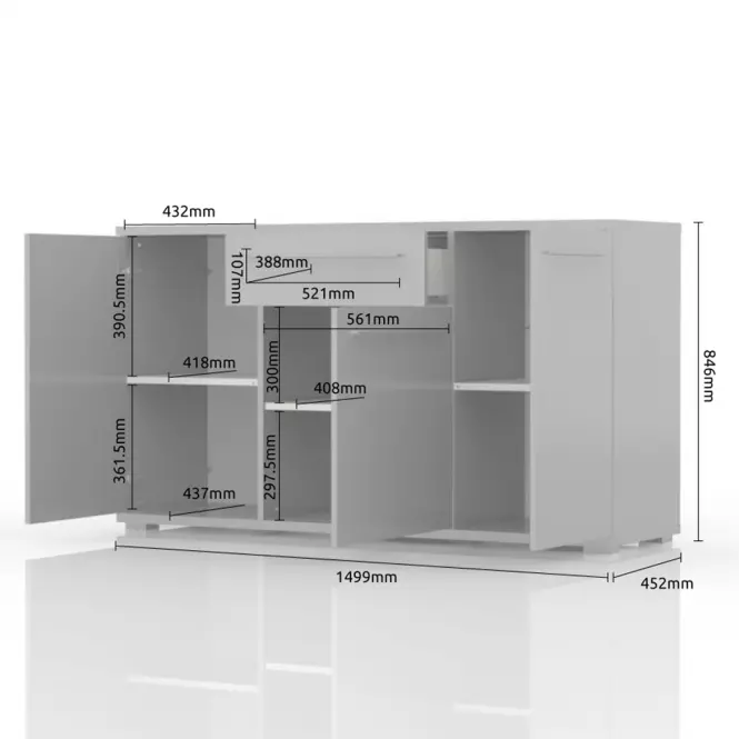Komód Piano K150-3K1F/PN-70/KA/70 crystal white
