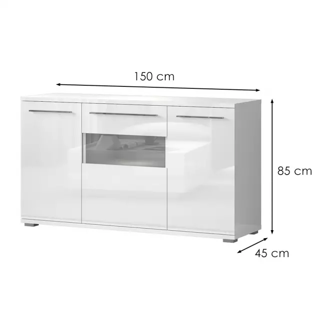 Komód Piano K150-3KS/PN-70/KA/70 crystal white,2