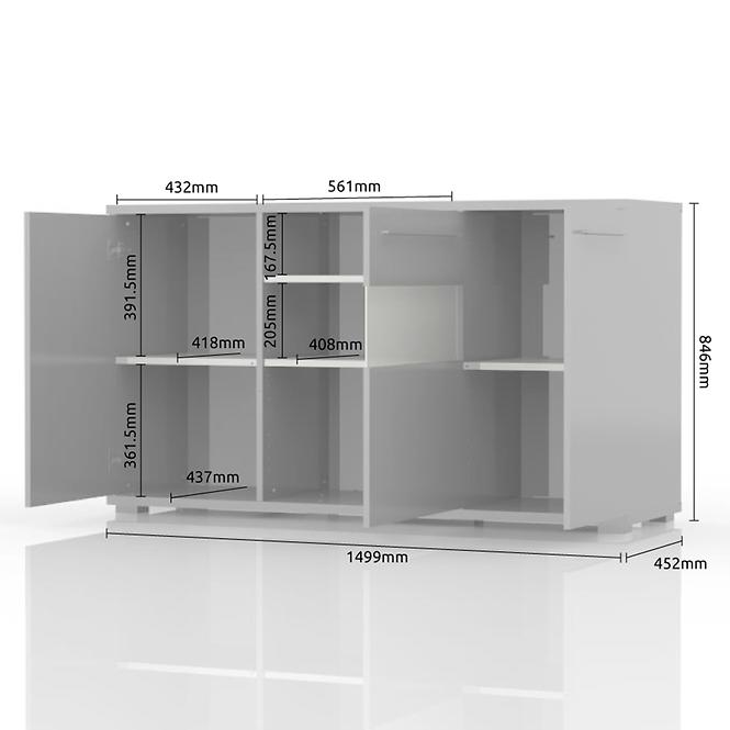 Komód Piano K150-3KS/PN-70/KA/70 crystal white