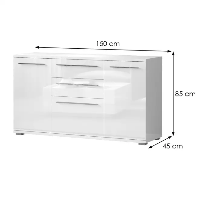 Komód Piano K150-3K2F/PN-70/KA/70 crystal white