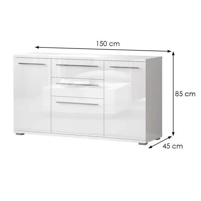 Komód Piano K150-3K2F/PN-70/KA/70 crystal white,2