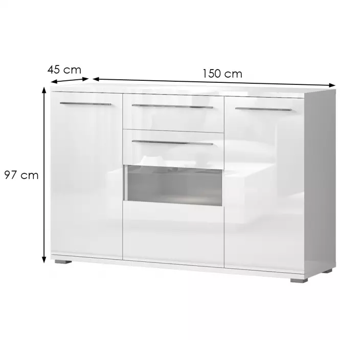 Komód Piano K150V-3KS1F/PN-70/KA/70 crystal white
