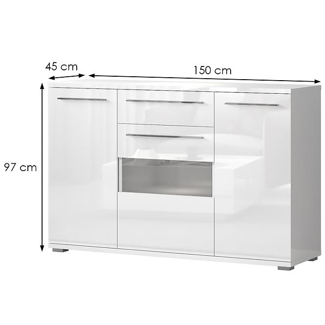 Komód Piano K150V-3KS1F/PN-70/KA/70 crystal white