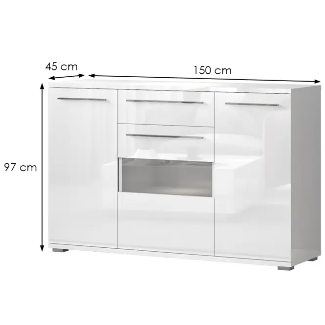Komód Piano K150V-3KS1F/PN-70/KA/70 crystal white,2