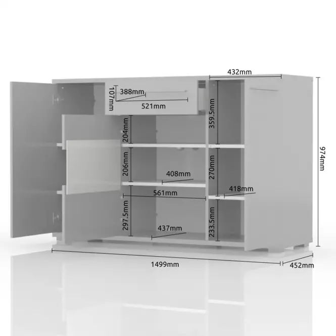Komód Piano K150V-3KS1F/PN-70/KA/70 crystal white