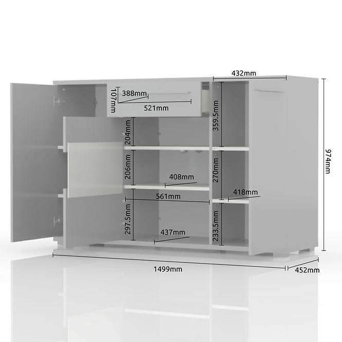 Komód Piano K150V-3KS1F/PN-70/KA/70 crystal white