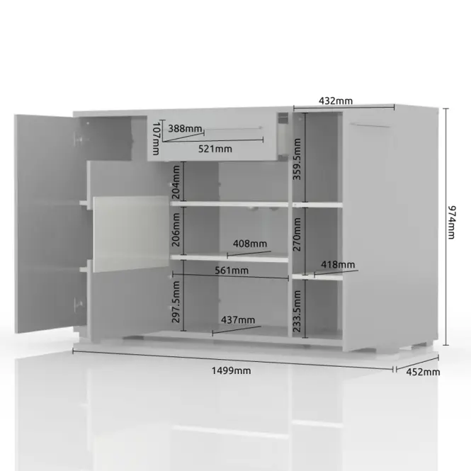 Komód Piano K150V-3KS1F/PN-70/KA/70 crystal white,3