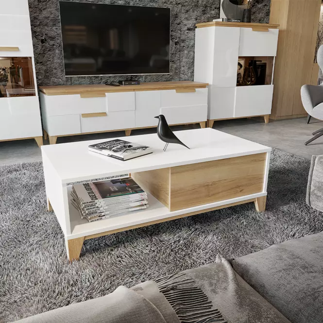 Dohányzóasztal Brio KLS pacific walnut/crystal white