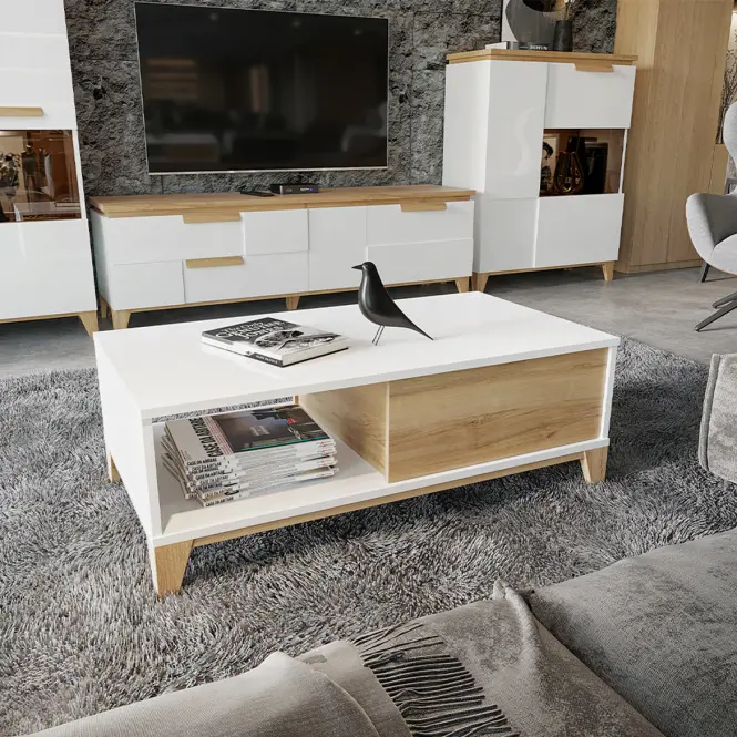 Dohányzóasztal Brio KLS pacific walnut/crystal white,4