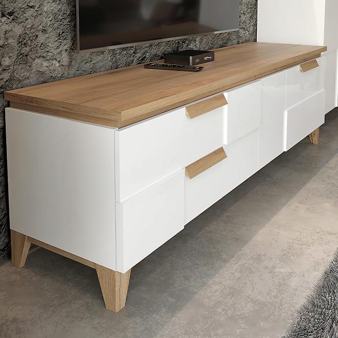 Szekrény RTV Brio TV pacific walnut/crystal white