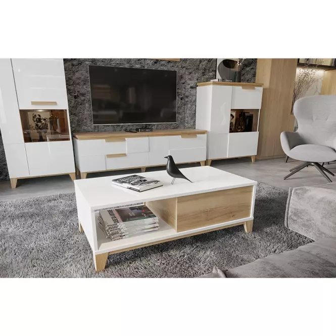 Szekrény RTV Brio TV pacific walnut/crystal white