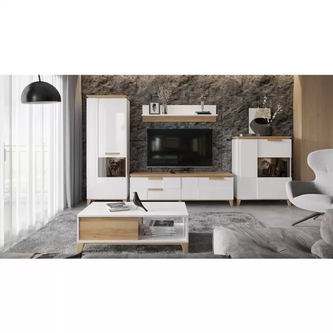 Szekrény RTV Brio TV pacific walnut/crystal white