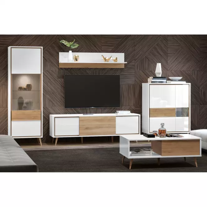 Szekrény RTV Vida TV pacific walnut/crystal white