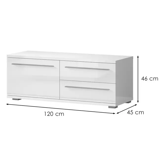 Szekrény RTV Piano TV120-1K2F/PN-70/KA/70-70/KA/70 crystal white